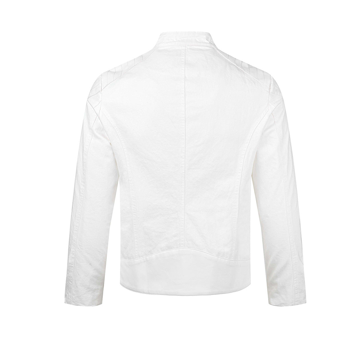Men's Moto Biker Jacket with Leather Trim, Stand Collar & Zip Detail