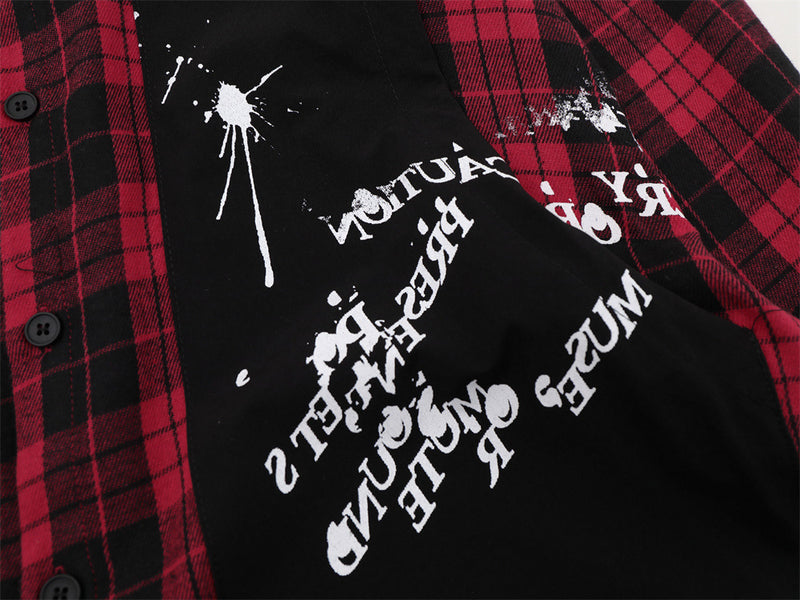 Oversized-Flanellhemd mit Karografik und Graffiti-Print – Herren-Langarmhemd im Patchwork-Stil