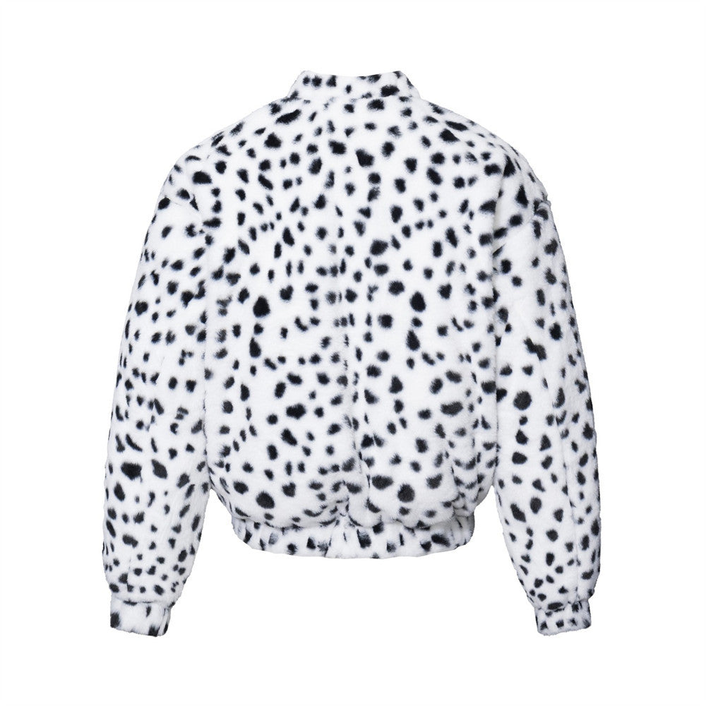 Reversible Dalmatian Print Faux Fur Bomber Jacket – Black & White Oversized