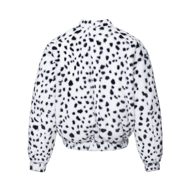 Reversible Dalmatian Print Faux Fur Bomber Jacket – Black & White Oversized