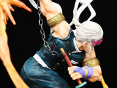 The Seakoff Premium Demon Slayer Urogi Figure is a 37cm high-quality GK model showcasing a fierce warrior in a dynamic pose, with white hair, pink eye gear, and flowing ribbons. This dark-outfitted figure features gold armbands, purple gloves, detailed fire and sword design, and USB light-up effects.