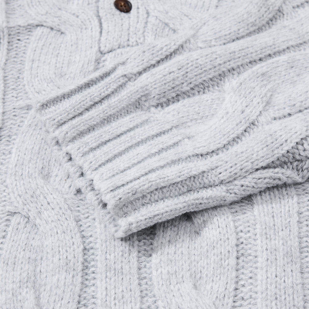 Pull homme en maille torsadée à col montant zippé – Pull oversize à patte boutonnée