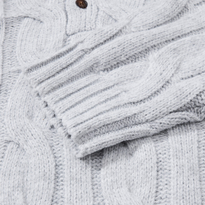 Pull homme en maille torsadée à col montant zippé – Pull oversize à patte boutonnée