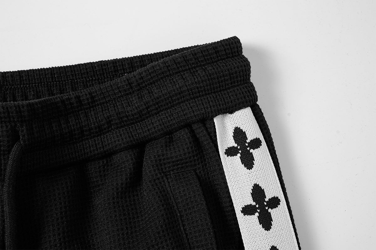 Retro-Trainingsjacken- & Sweathosen-Set – Stehkragen mit Reißverschluss und Fleur-de-Lis-Seitenstreifen