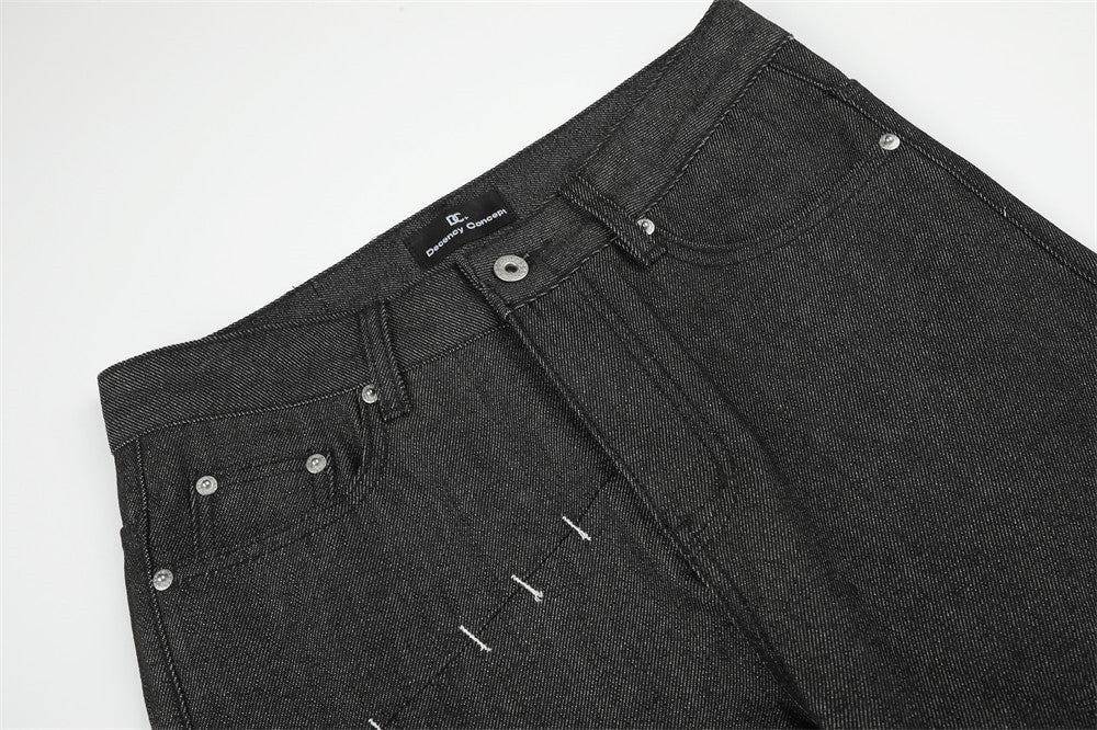 Men's Wide-Leg Jeans with Contrast Stitch Detail – Dark Wash Straight Denim