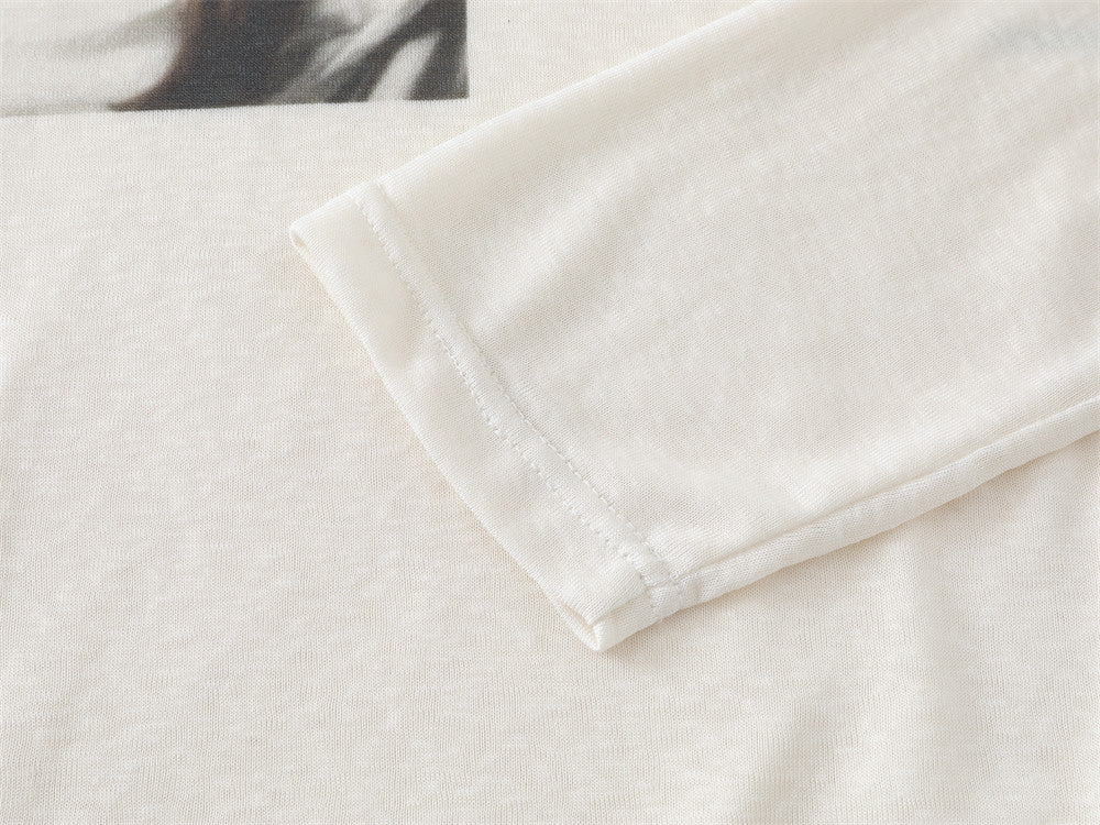 Cropped Graphic Tee Men – Long Sleeve Photo & Letter Print Henley Neck
