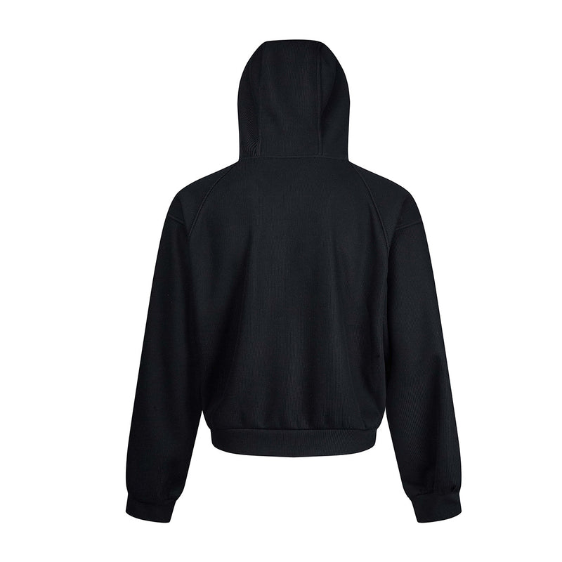 Sweat à capuche court zippé – Sweat intégralement zippé à manches raglan côtelées