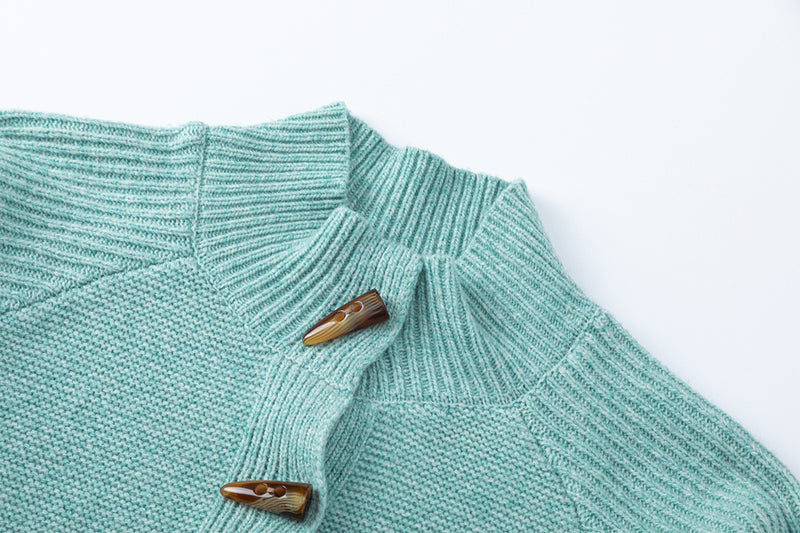 Mock Neck Knit Cardigan Sweater with Toggle Buttons