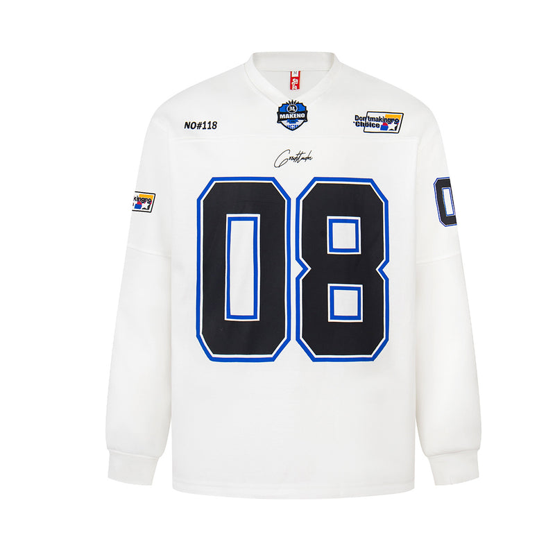 Camiseta de Manga Larga de Fútbol Americano – Top Streetwear Varsity con Número 08