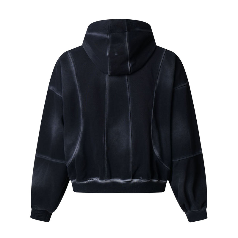 Sudadera de hombre con capucha y cremallera, paneles lavados y corte extragrande