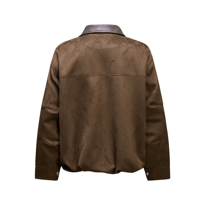 Blouson bomber rétro oversize – Homme, veste courte en similicuir à col revers workwear