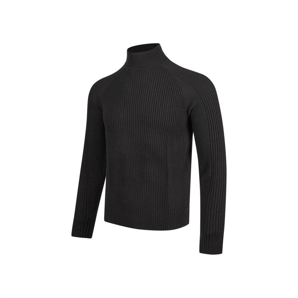 Men's Long Sleeve Sweater Polo Mock Neck Ribbed Knit Slim Fit Pullover