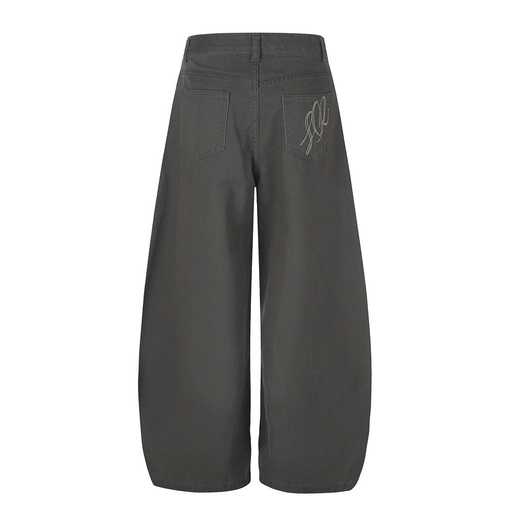 Men's Wide-Leg Barrel Pants with Decorative Button Detail