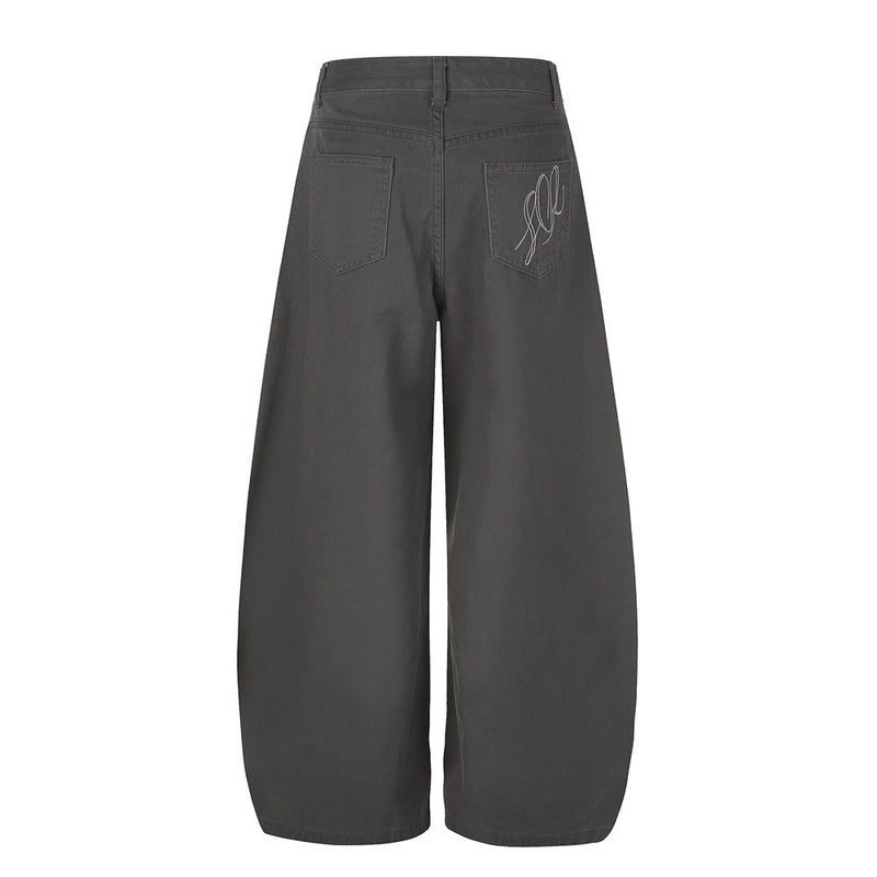 Men's Wide-Leg Barrel Pants with Decorative Button Detail