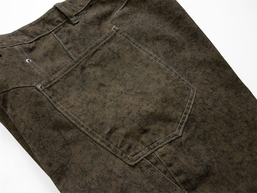 Barrel Leg Carpenter Jeans – Acid Wash Khaki Green Wide Leg Denim
