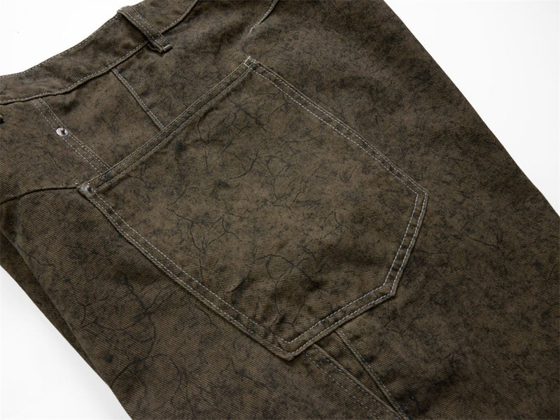 Barrel Leg Carpenter Jeans – Acid Wash Khaki Green Wide Leg Denim