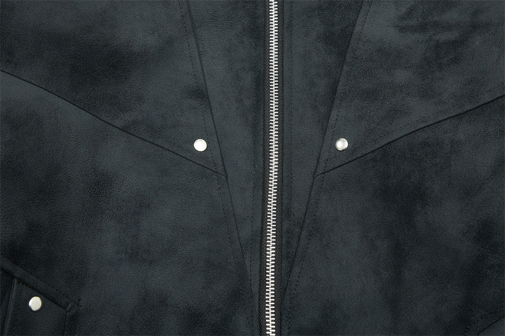 Men's Retro Distressed Suede-Texture PU Leather Stand Collar Bomber Jacket