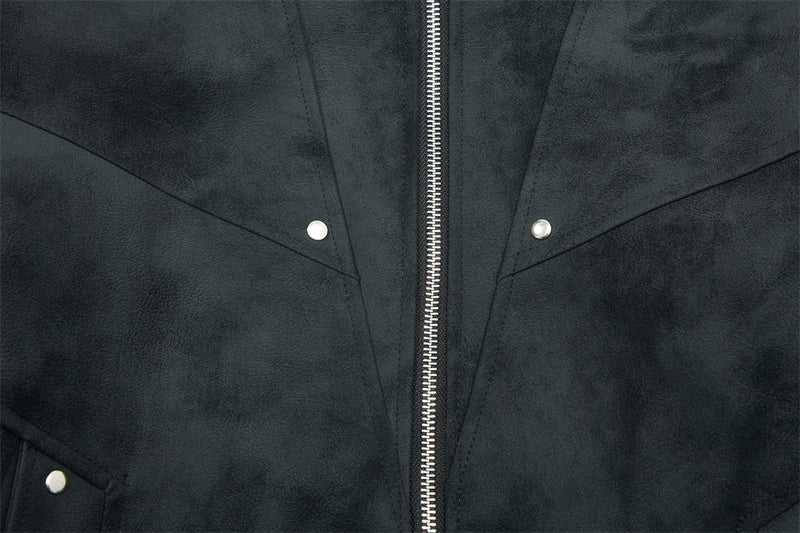 Men's Retro Distressed Suede-Texture PU Leather Stand Collar Bomber Jacket