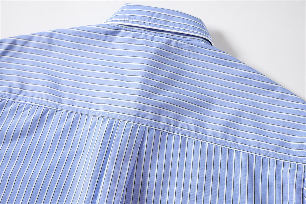Men's Striped Long Sleeve Shirt – Oversized Western Embroidery & Dual Chest