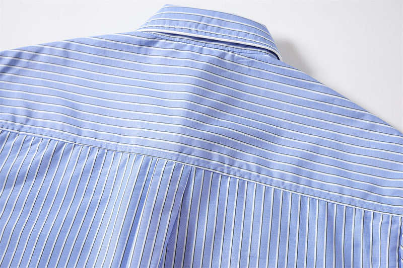 Men's Striped Long Sleeve Shirt – Oversized Western Embroidery & Dual Chest