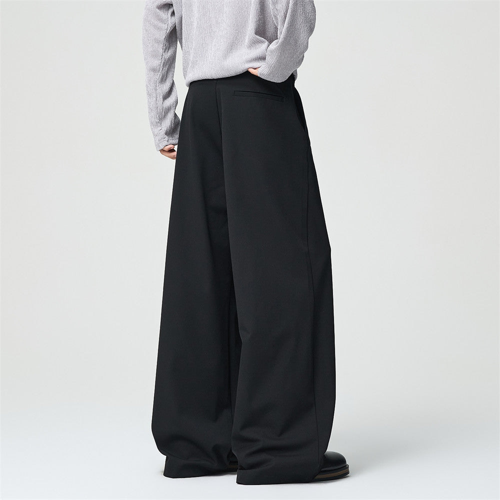Men's Wide-Leg Dress Pants – Black Button-Fly Pleated Trousers with Belt