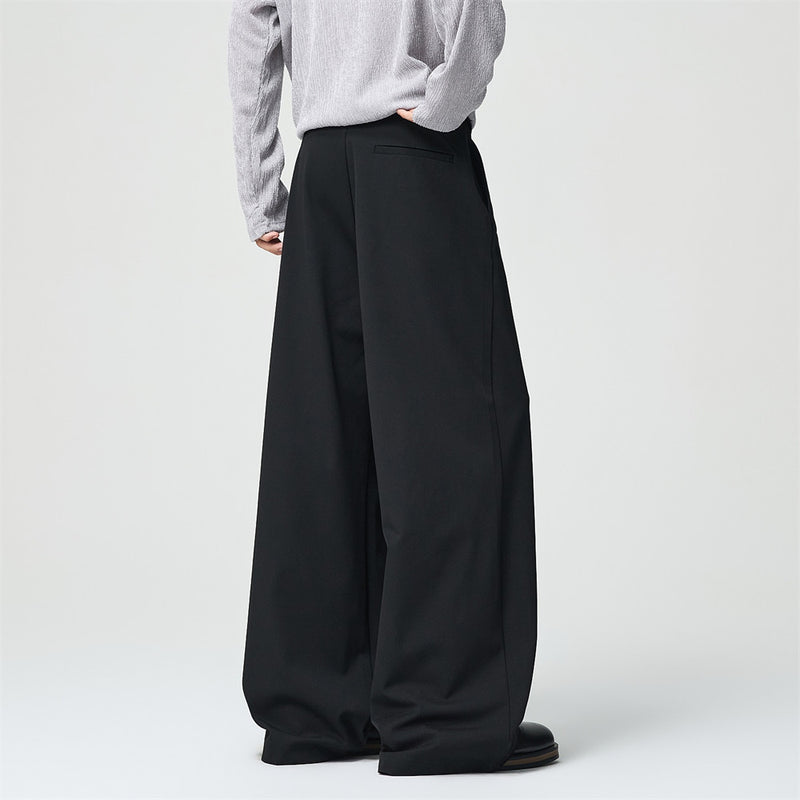 Men's Wide-Leg Dress Pants – Black Button-Fly Pleated Trousers with Belt