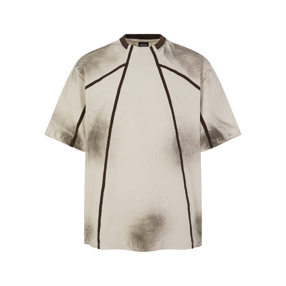 Post-Apocalyptic Tie-Dye Dirty Wash Punk Contrast Seam Cotton T-Shirt