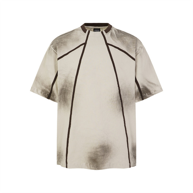 Post-Apocalyptic Tie-Dye Dirty Wash Punk Contrast Seam Cotton T-Shirt