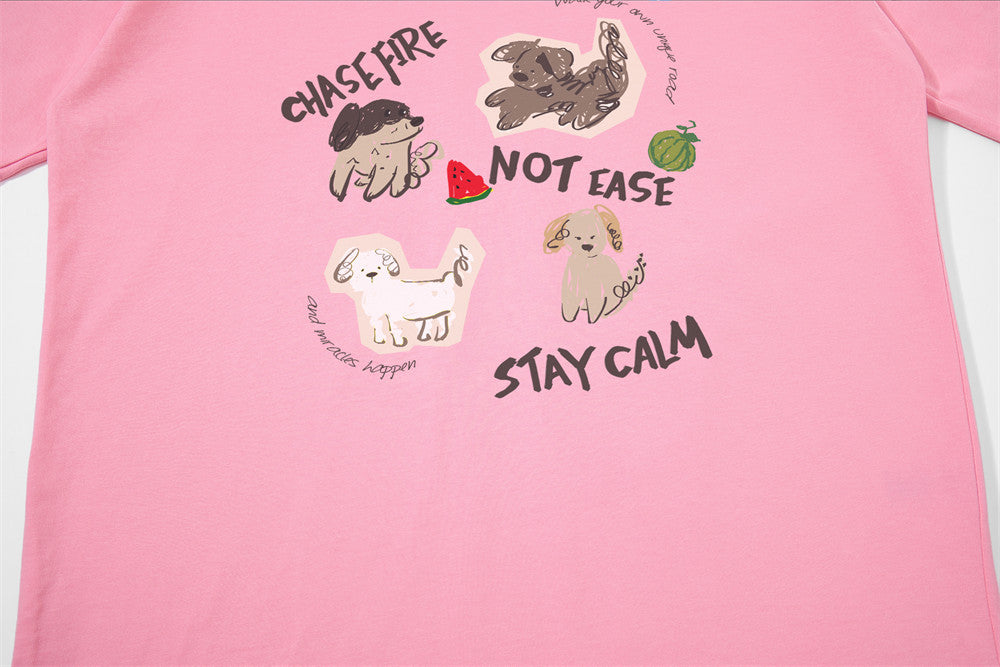 Cartoon Dog Graphic Oversized T-Shirt – Crew Neck Short Sleeve Tee