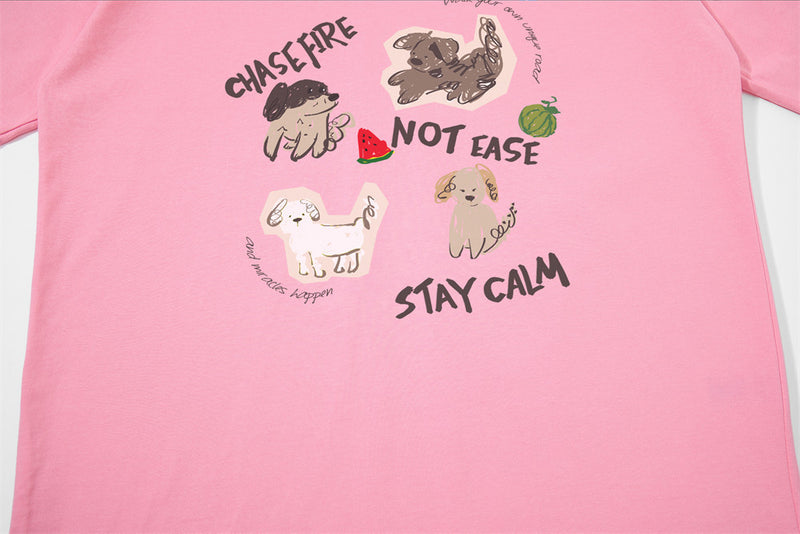 Cartoon Dog Graphic Oversized T-Shirt – Crew Neck Short Sleeve Tee