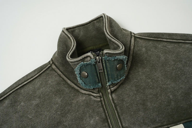 Vintage Washed Fleece-Lined Bomber Jacket – Boxy Fit Men's Zip-Up Outerwear
