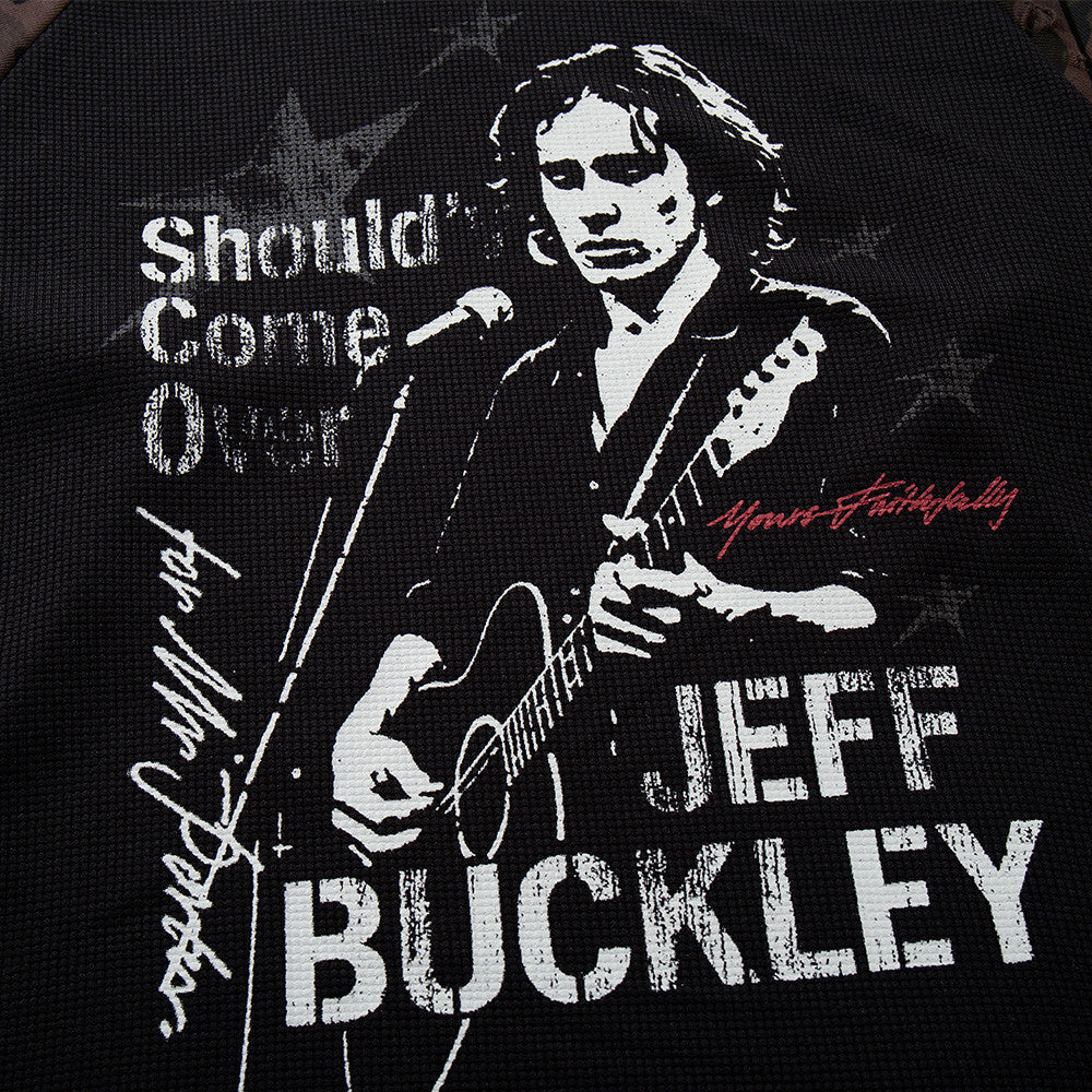 Jeff Buckley Graphic Long Sleeve Thermal Raglan Shirt with Camo Sleeves