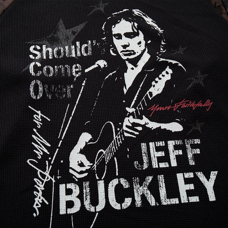 Jeff Buckley Graphic Long Sleeve Thermal Raglan Shirt with Camo Sleeves
