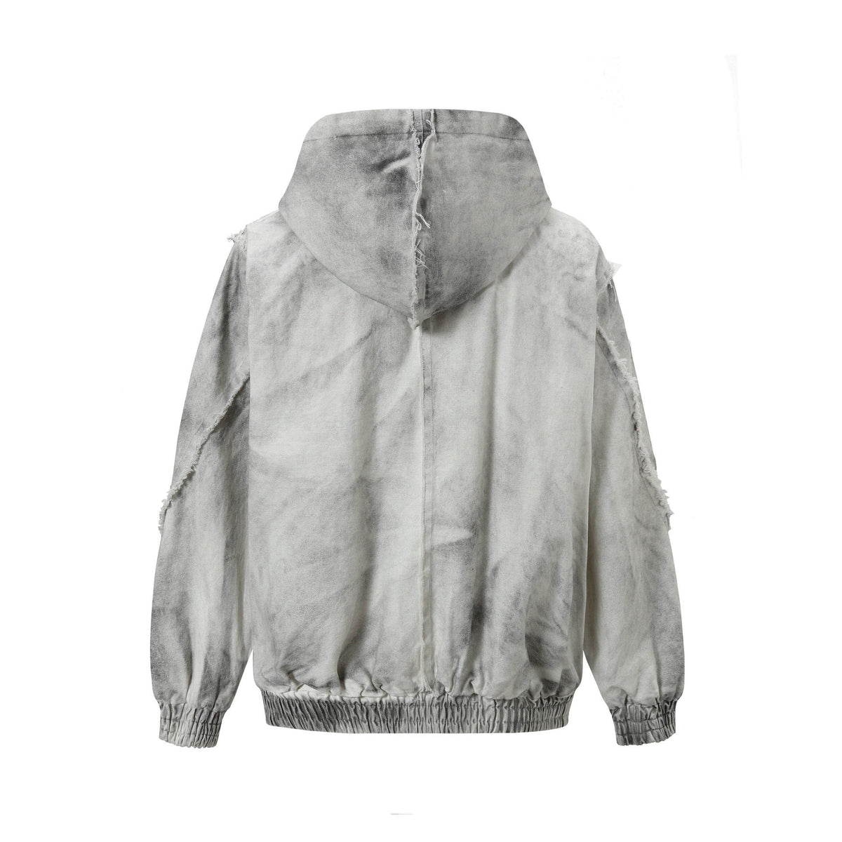 Oversized Hooded Puffer Jacket – Distressed Raw-Edge Washed Streetwear Cotton