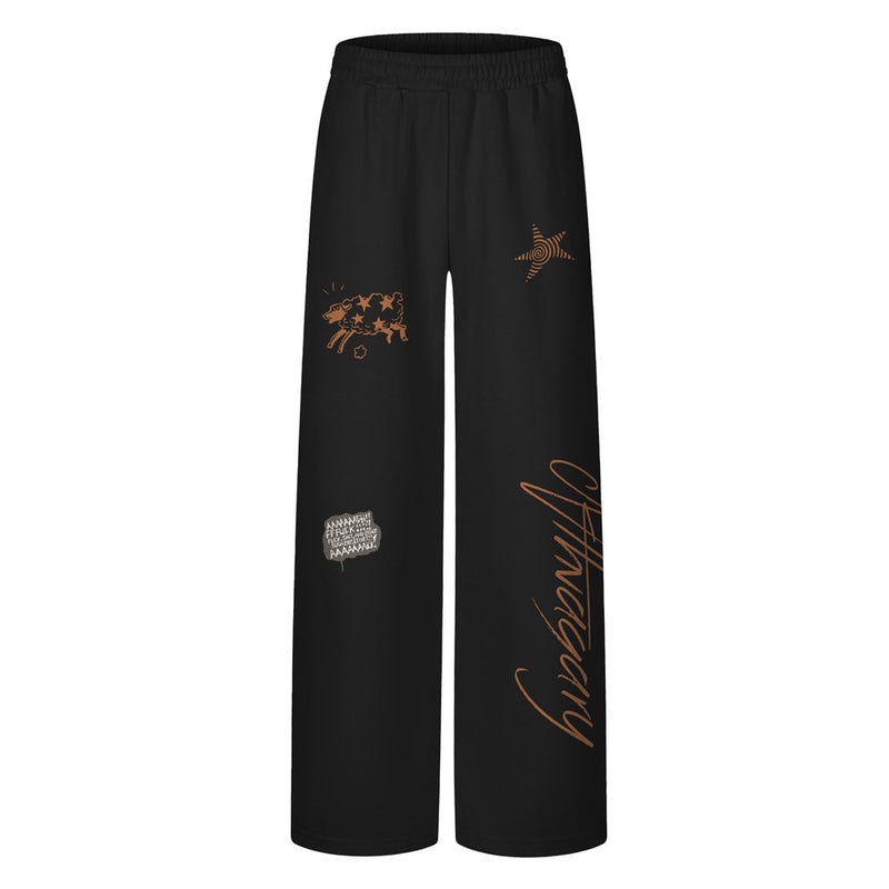 Men's Wide-Leg Sweatpants with Cartoon Graphic Print & Elastic Waist