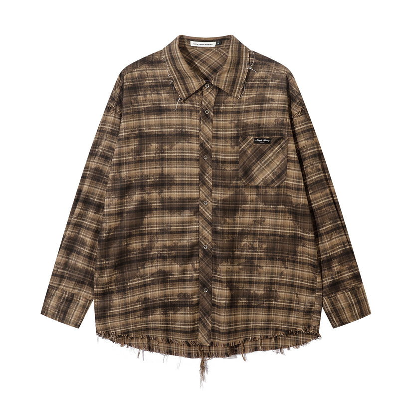Chemise en flanelle à carreaux effet usé – Manches longues oversize délavées à ourlet brut