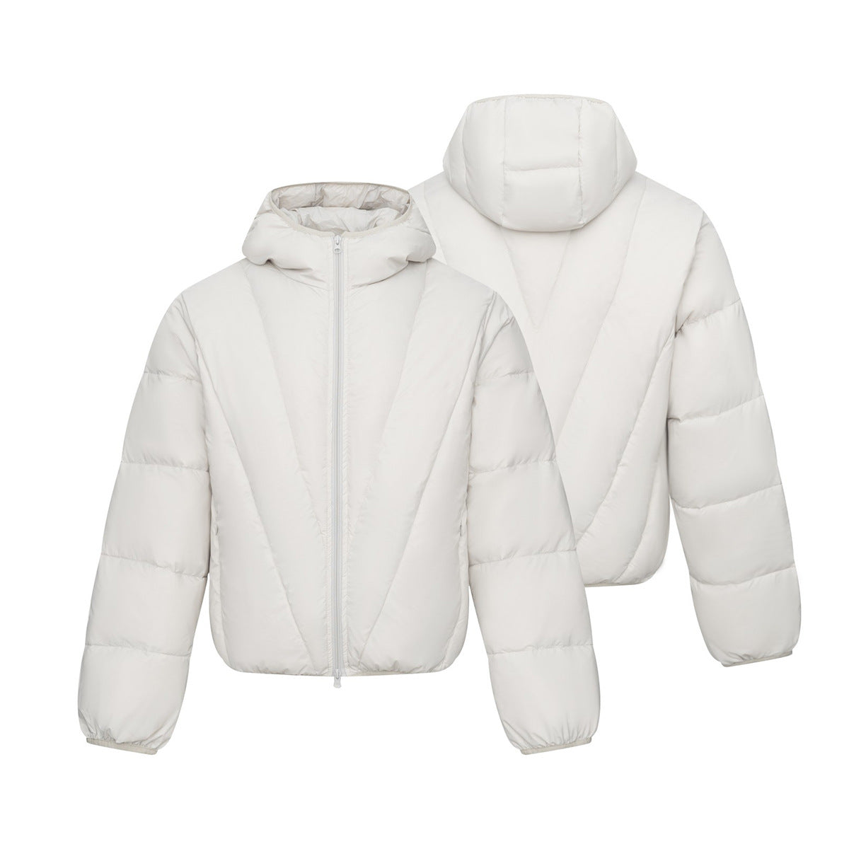 Hooded Puffer Down Jacket with Diagonal Quilting — Oversized Fit