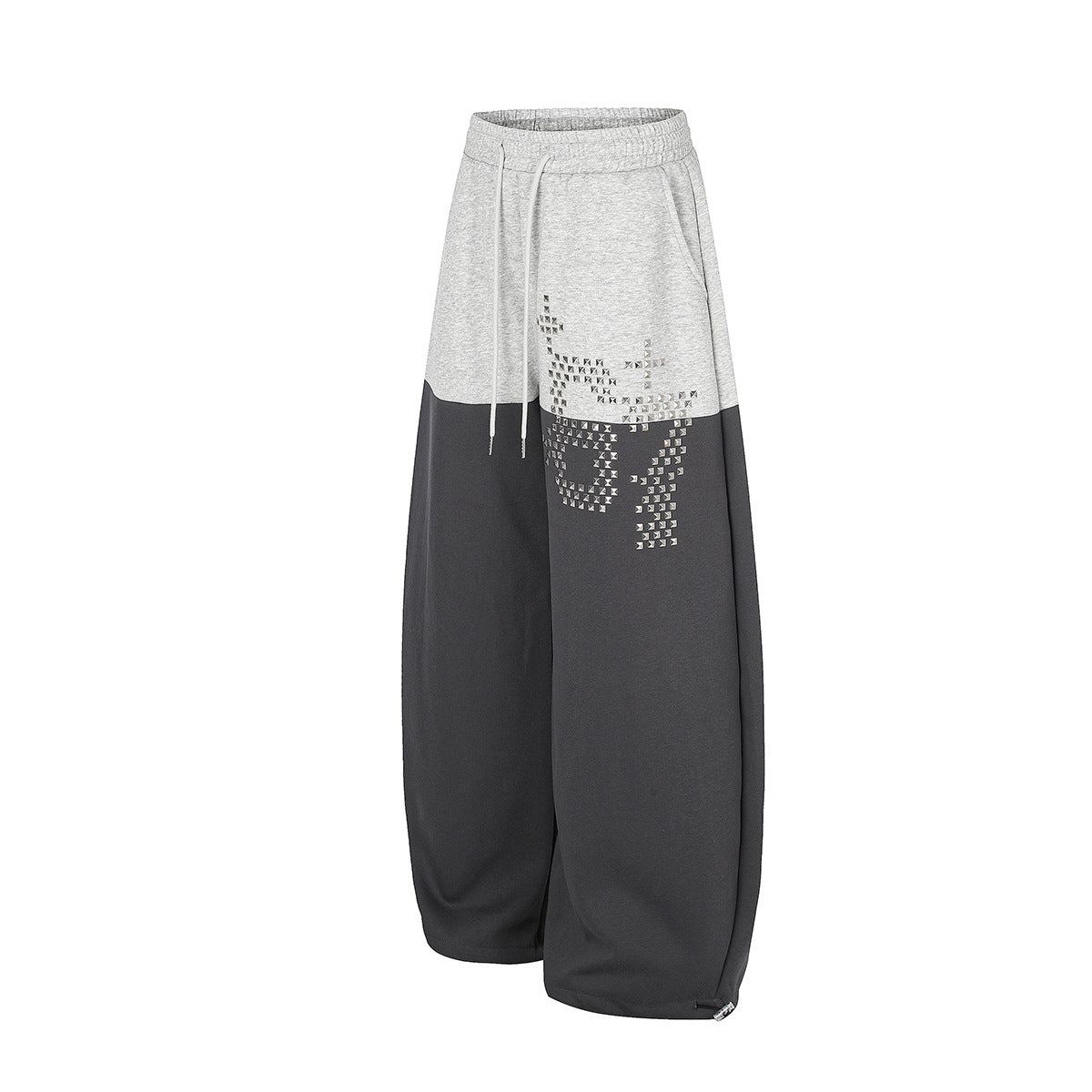 Gerade geschnittene Sweatpants – Colorblock-Baggy-Jogger mit Nieten-Grafik