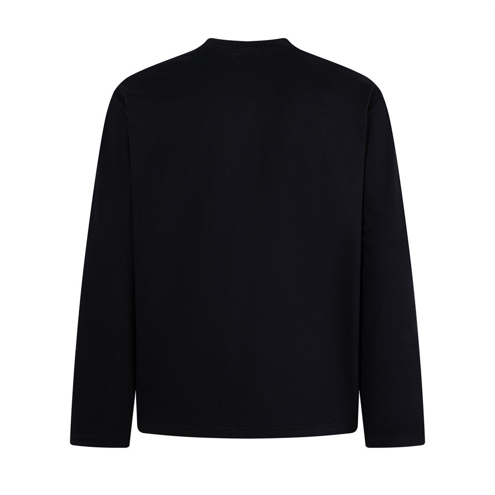Men's Black and White Striped Graphic Long-Sleeve Shirt – Relaxed Fit