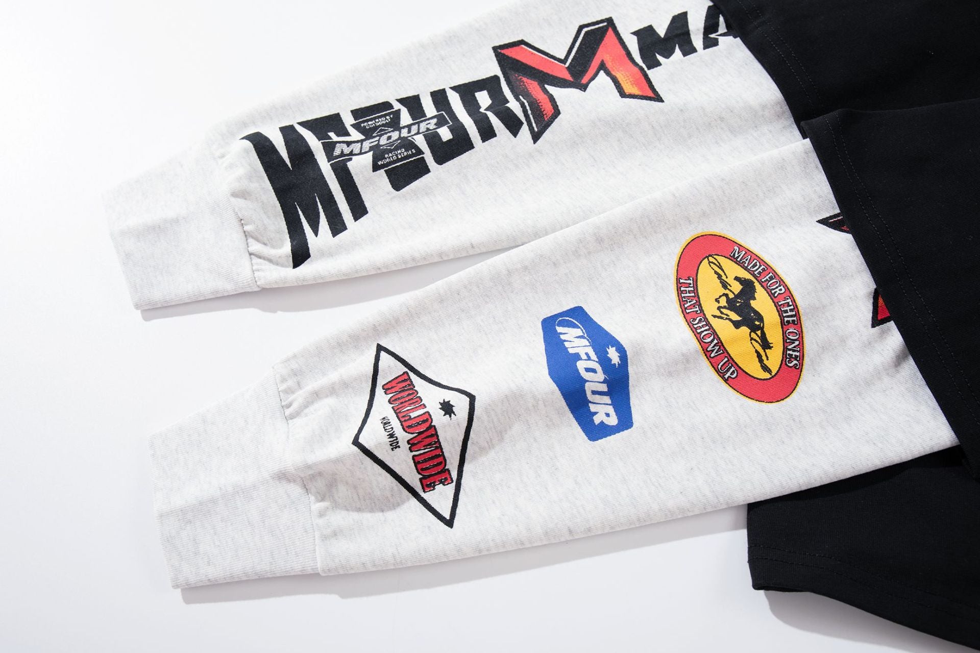 Chemise graphique à manches longues imitation superposition – Imprimé racing motocross MFOUR MAKEY