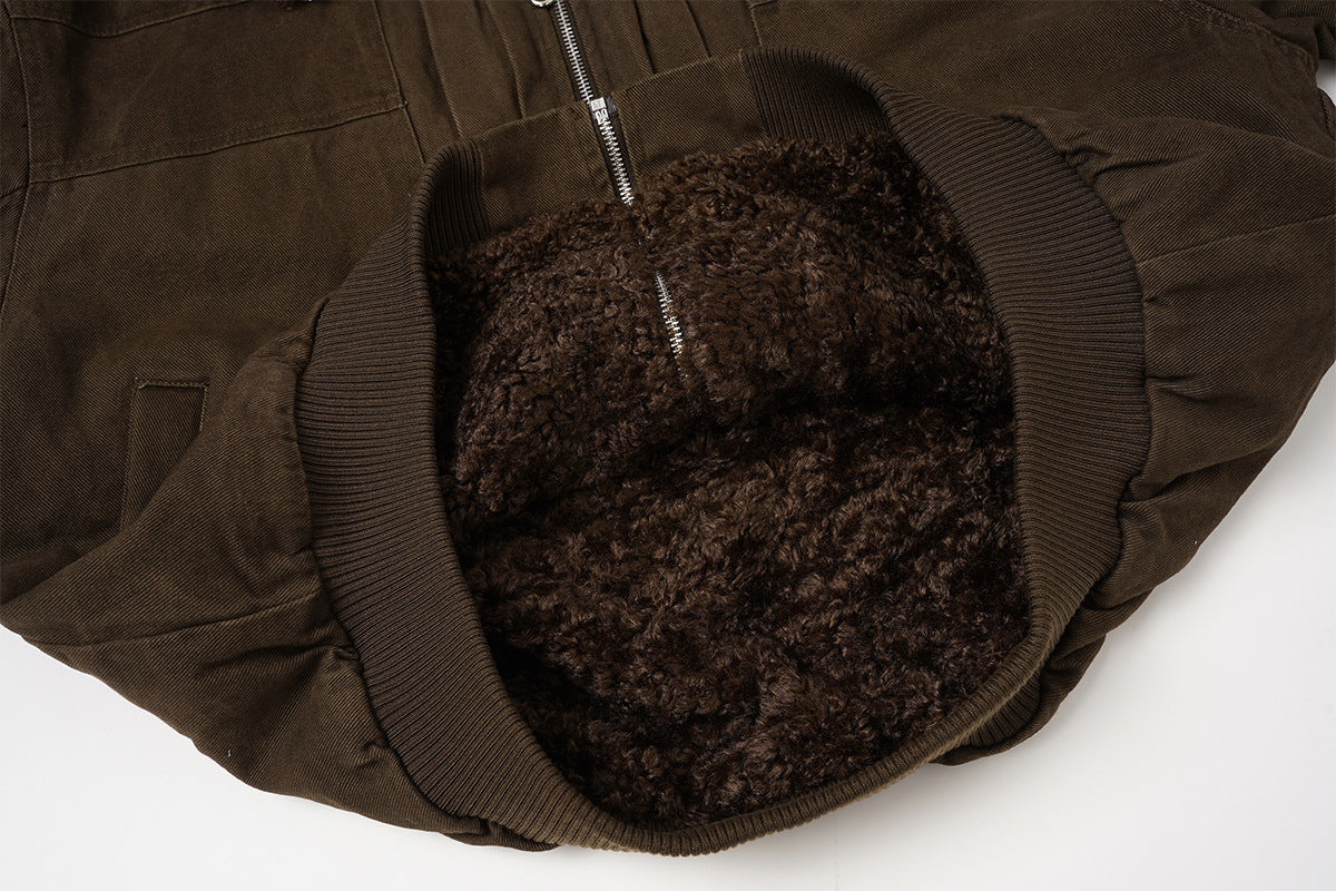 Retro Washed Cotton Bomber Jacket with Sherpa Collar