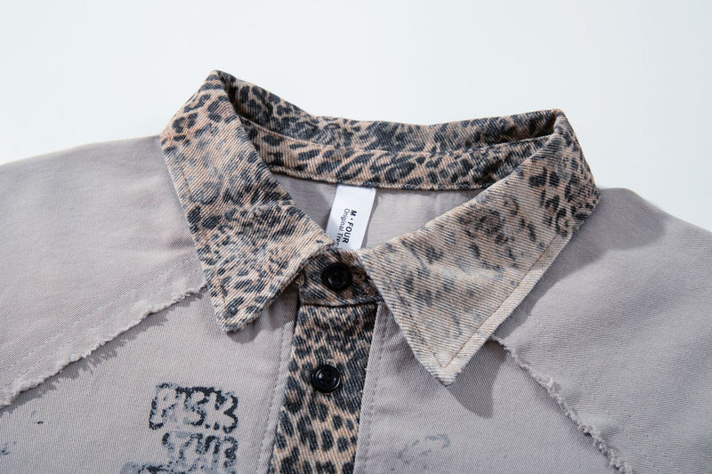 Chemise à col et manches courtes – Polo patchwork léopard graffiti