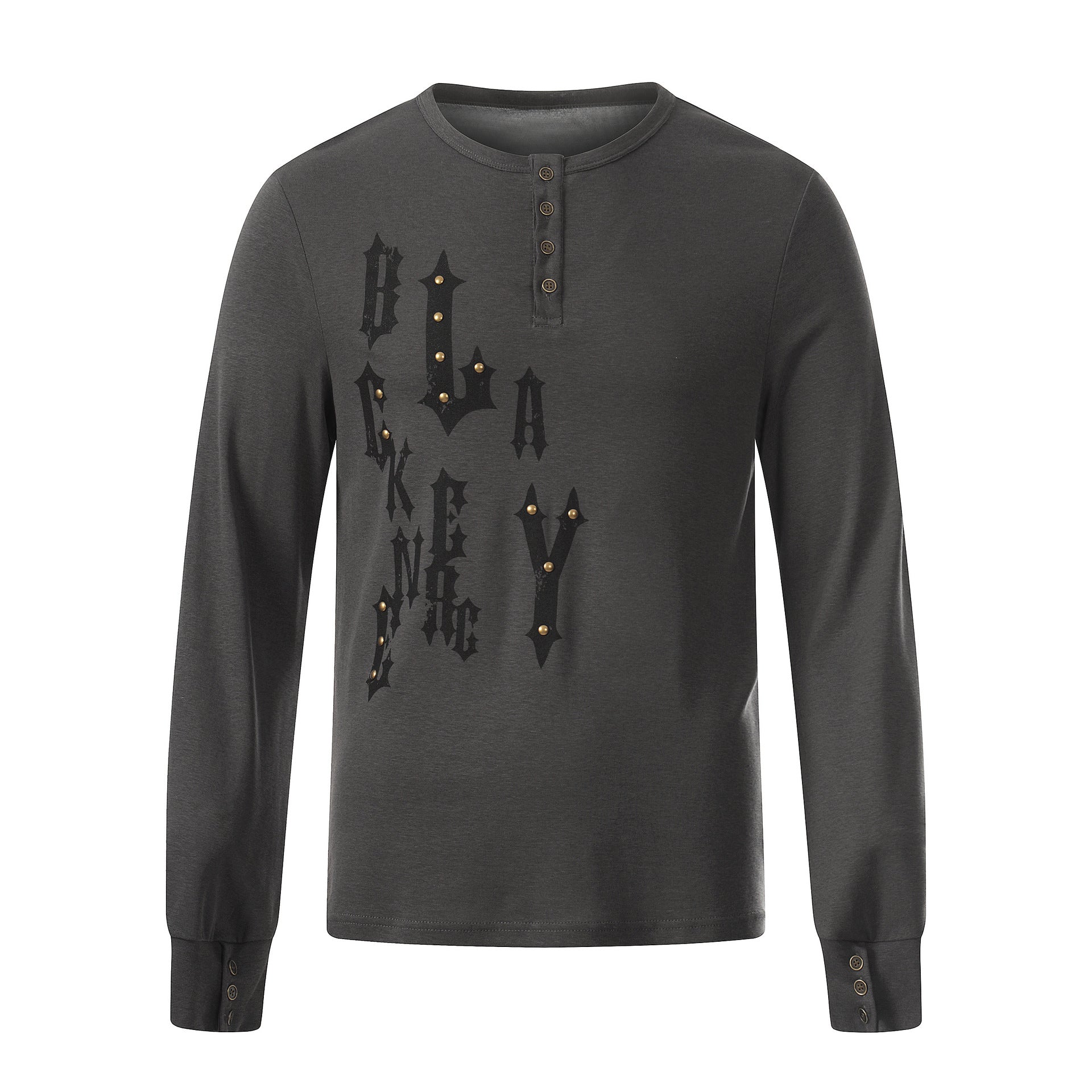 Chemise Henley à manches longues avec motif gothique clouté – Haut ajusté à superposer