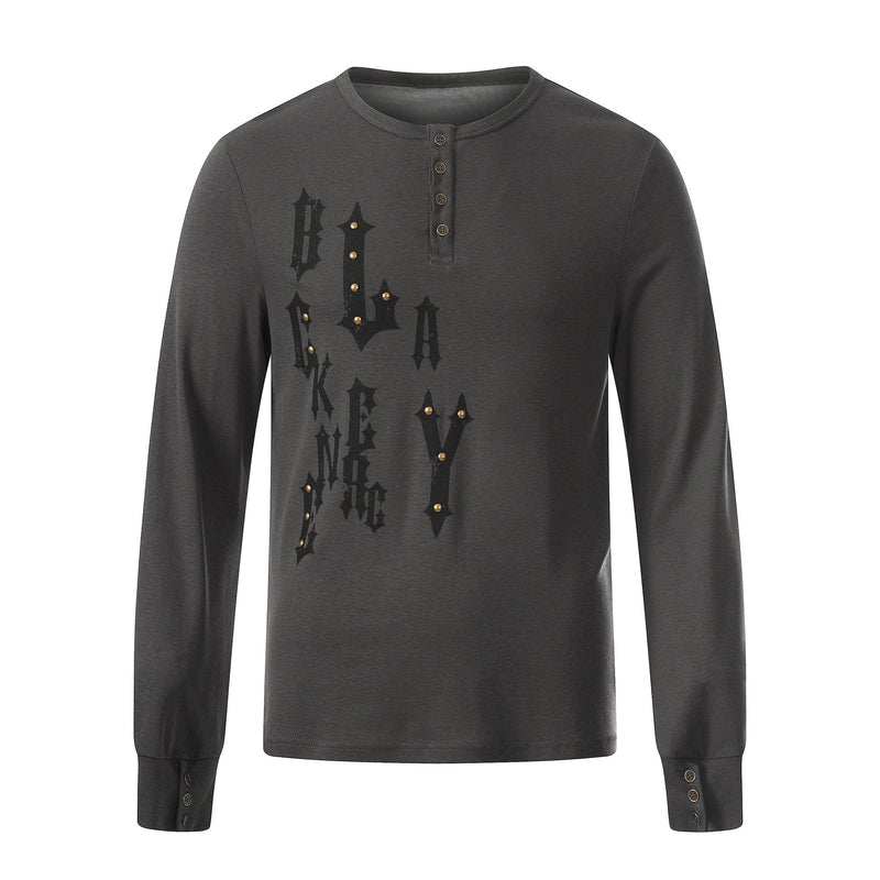 Chemise Henley à manches longues avec motif gothique clouté – Haut ajusté à superposer