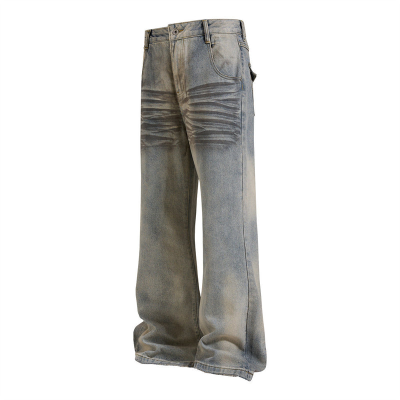 Distressed-Flare-Jeans – Herren-Wide-Leg-Denim in verwaschener Optik mit Knitterdetails