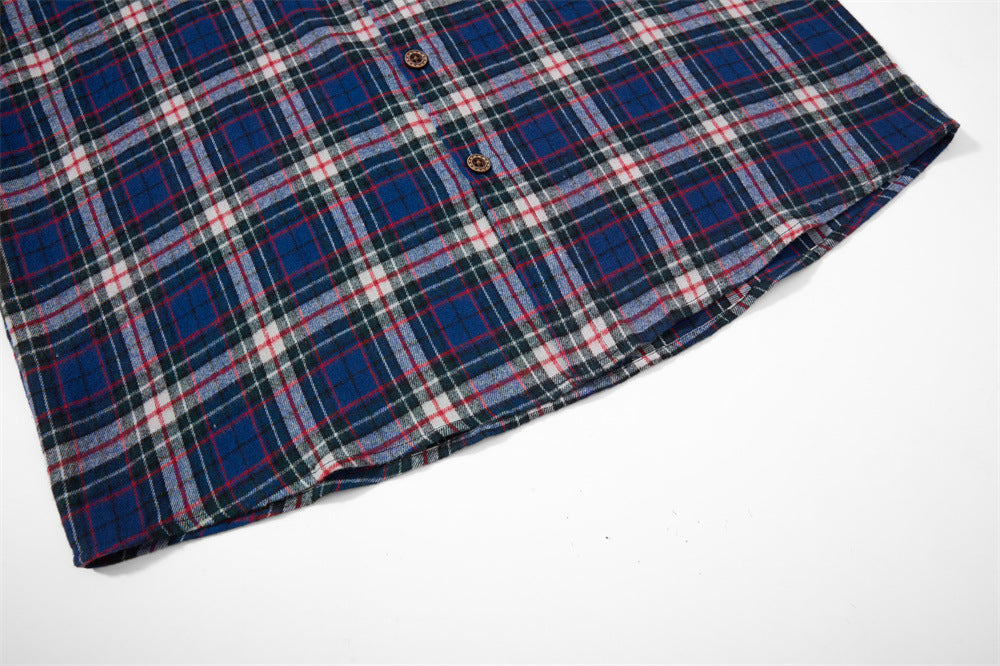 Plaid Flannel Overshirt – Relaxed Fit Long Sleeve Button-Up with Star Logo
