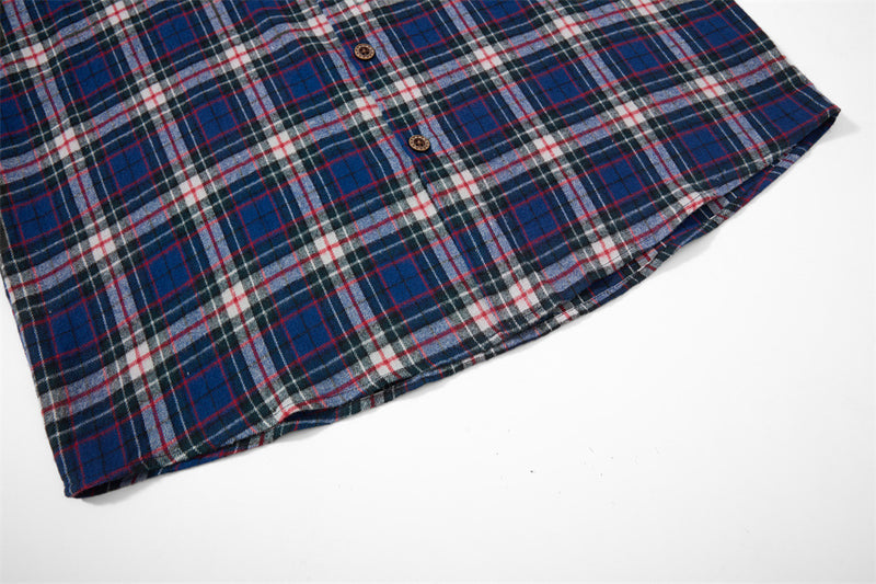 Plaid Flannel Overshirt – Relaxed Fit Long Sleeve Button-Up with Star Logo