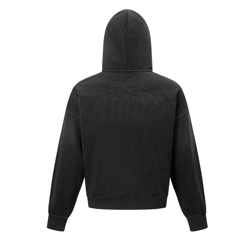 Sweat à capuche zippé avec motif chevalier vintage – Streetwear oversize délavé