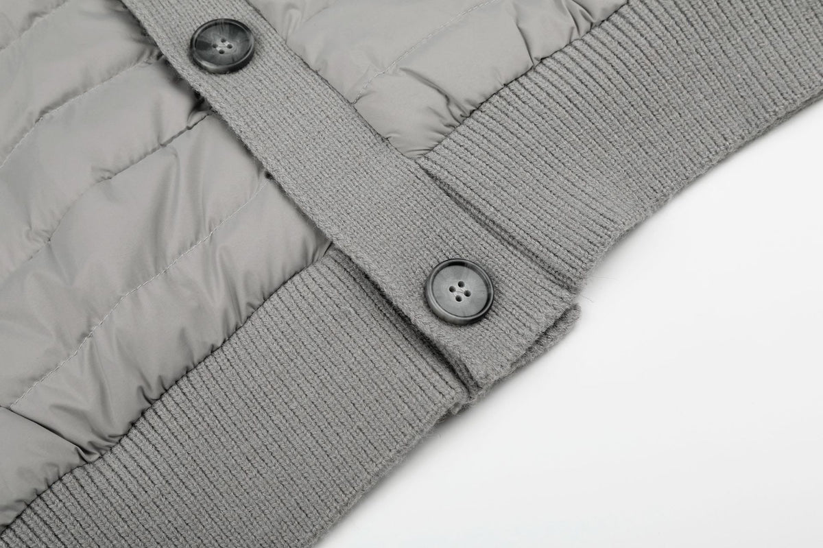 Gesteppte Puffer-Hybridjacke – Strickärmel und Stehkragen