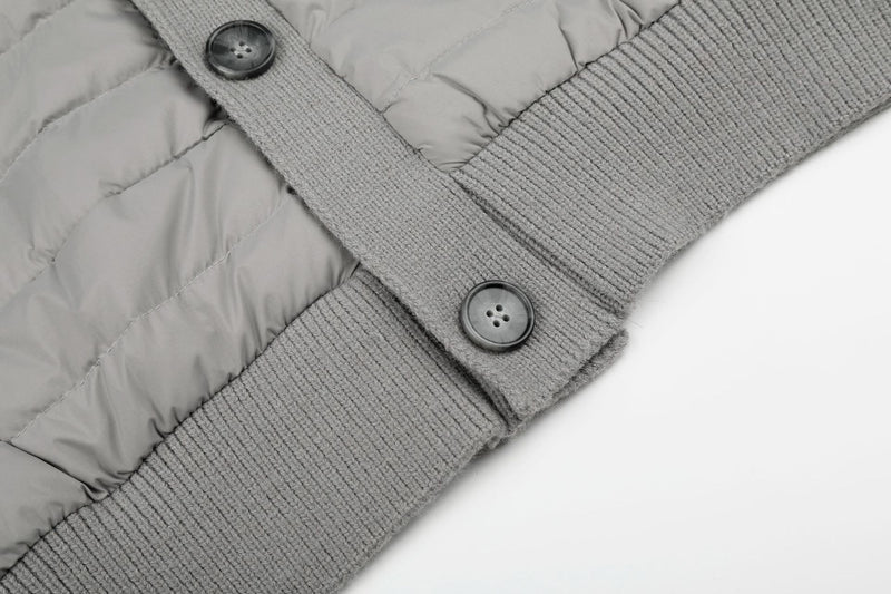 Gesteppte Puffer-Hybridjacke – Strickärmel und Stehkragen